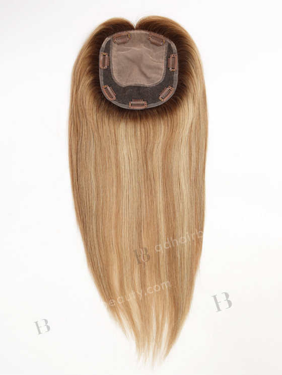 In Stock 5.5"*6.5" European Virgin Hair 16" Straight #8/22/60 With Roots #4 Color Silk Top Hair Topper-133